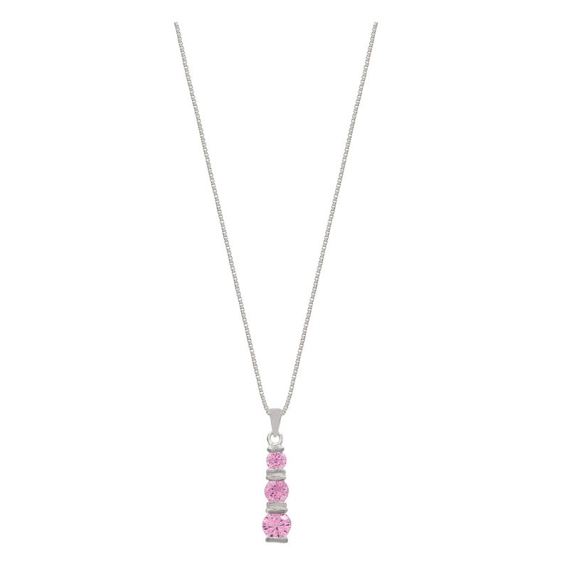 Sterling Silver Brilliant Pink Cubic Zirconia Three-Tiered Pendant And Necklace